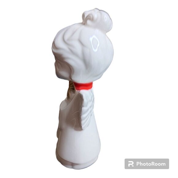 VTG Christmas Angel Topper MCM 7.5" Figure Singing Choir Ceramic Red Gold Bow - Picture 6 of 8